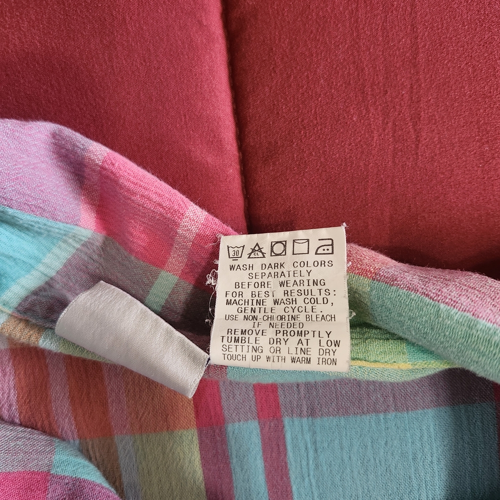 Koret Francisca Vintage Plaid Button Up Shirt 18W Pastel Shoulder Pads 80s 90s!! - Picture 6 of 9
